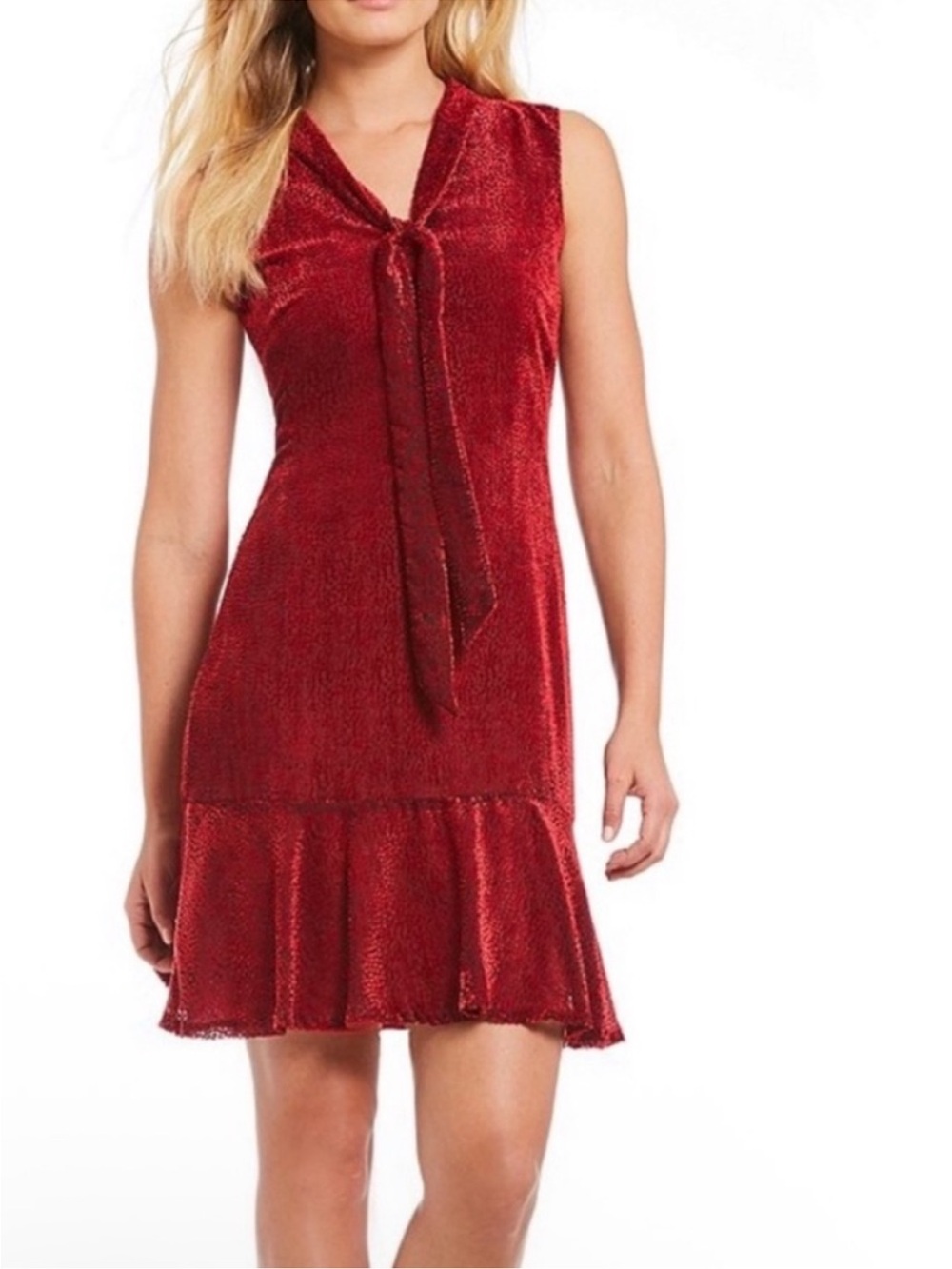 Karl Lagerfeld Red Velvet Tie-Neck Mini Dress Size 12